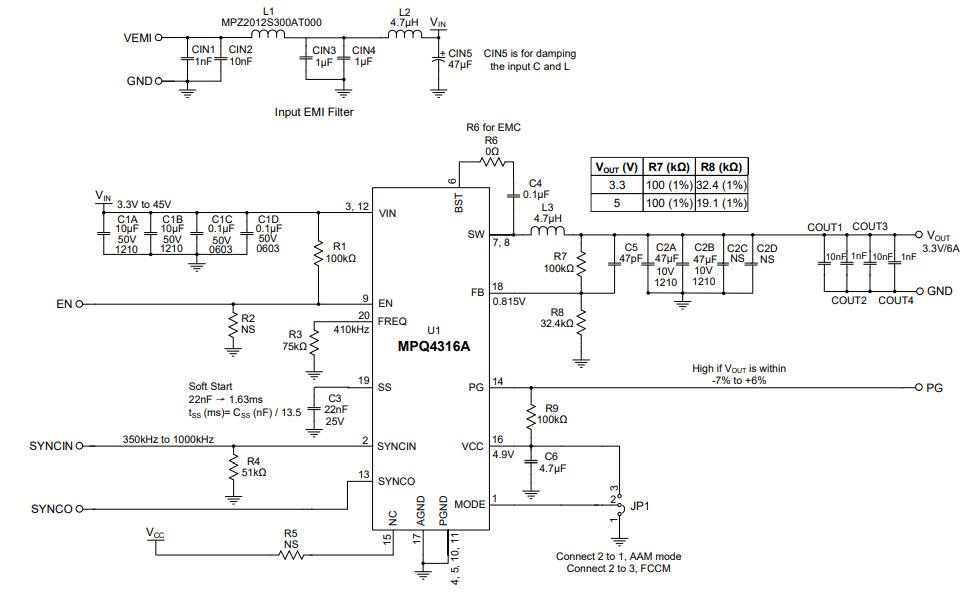 Schematic - Monolithic Power Systems (MPS) EVQ4316A-R-01A Evaluation Board