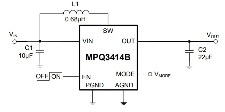 Application Circuit Diagram - Monolithic Power Systems (MPS) MPQ3414B Step-Up Converters w/ Output Disconnect