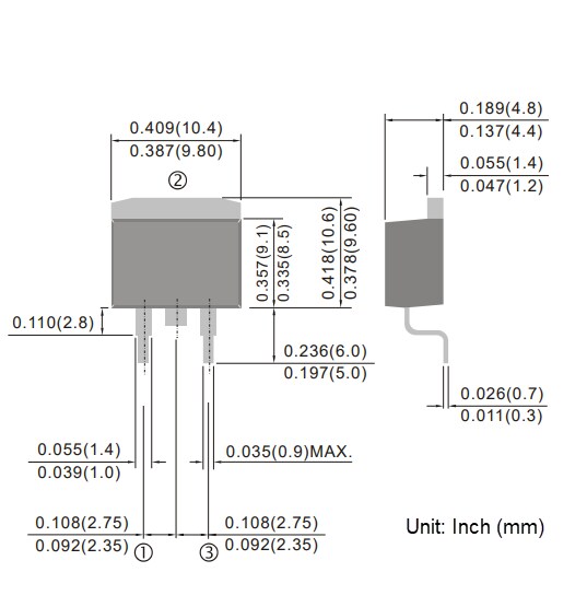 Mechanical Drawing - PANJIT MBR1060DC-AU Schottky Barrier Rectifier