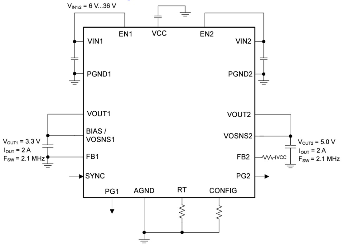 Schematic - Texas Instruments TPSM64404/TPSM64406 Dual Output Power Modules