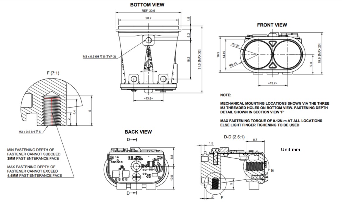 Mechanical Drawing - LightWare LiDAR GRF-250 Laser Rangefinder