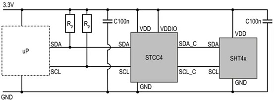Application Circuit Diagram - Sensirion STCC4 Miniature CO2 Sensor
