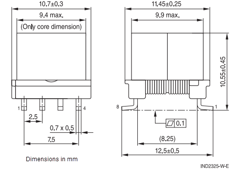 Mechanical Drawing - EPCOS / TDK EP9 IGBT Gate Drive Transformers