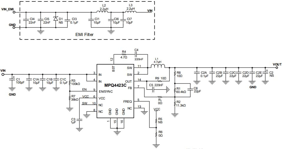 Schematic - Monolithic Power Systems (MPS) EVQ4423C-L-00A Evaluation Board