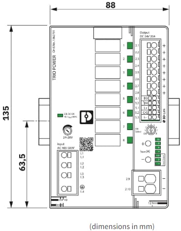 Mechanical Drawing - Phoenix Contact TRIO3 One-/Three-Phase & Coated Power Supplies