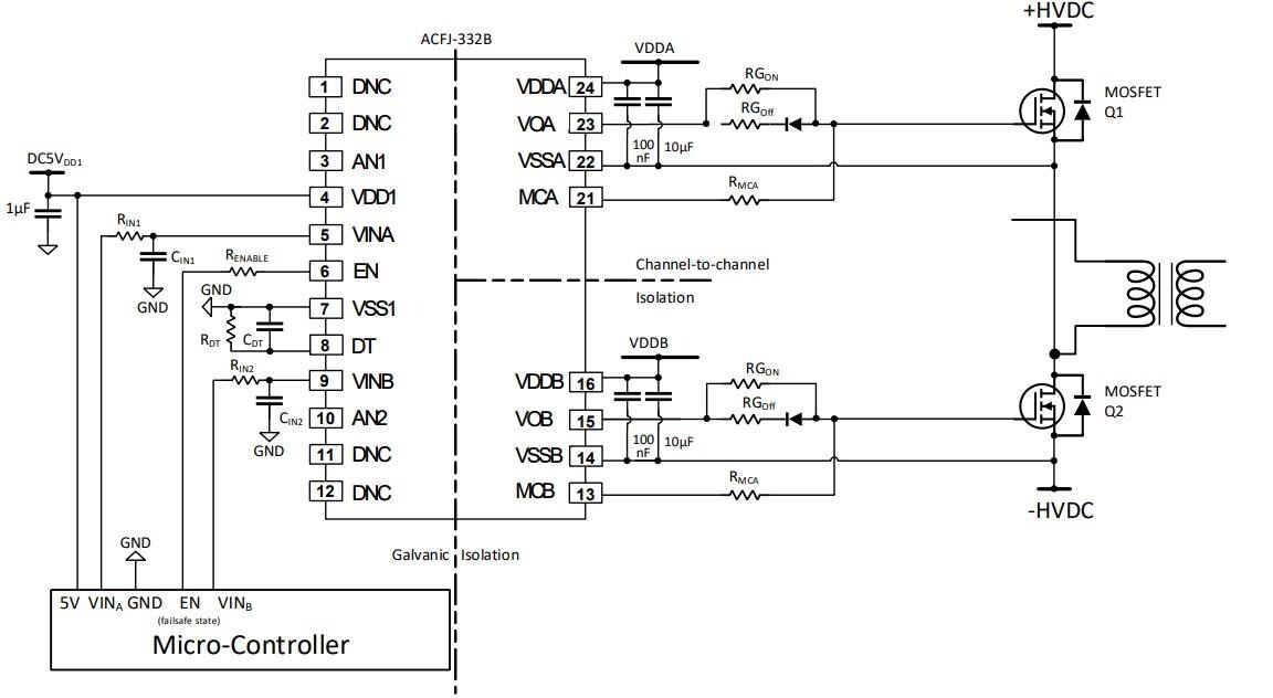 Application Circuit Diagram - Broadcom ACFJ-332B High-Speed Gate Drive Optocouplers