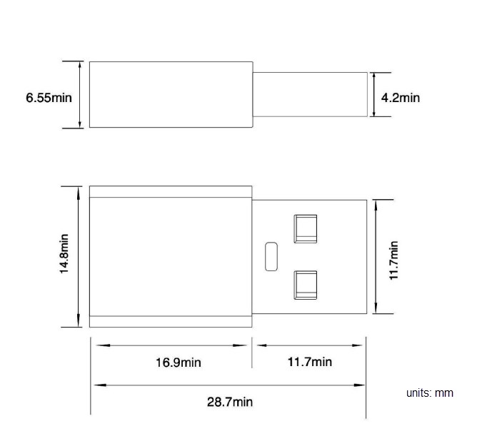 Mechanical Drawing - CUI Inc SUA-A & SUA-C USB Adapters