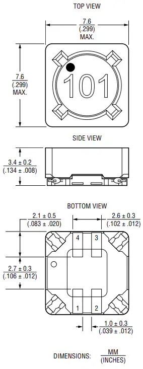 Mechanical Drawing - Bourns SRF0703HA Dual-Winding Shielded Power Inductors