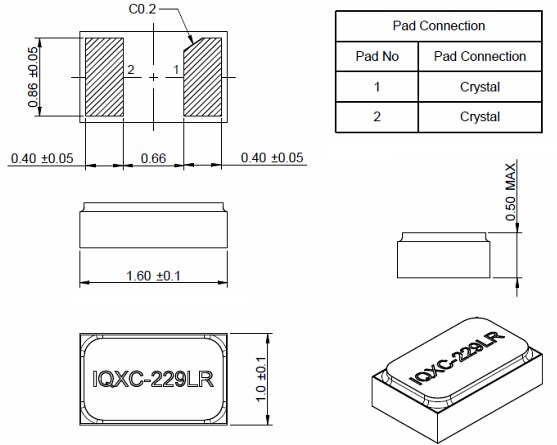 Mechanical Drawing - IQD IQXC-229LR Quartz Crystal