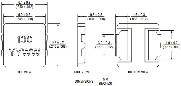 Mechanical Drawing - Bourns SRP0610F Shielded Power Inductors