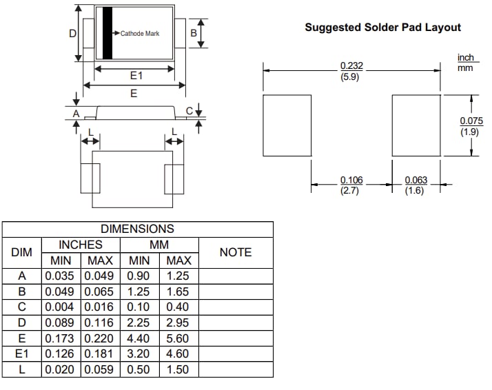 Mechanical Drawing - Micro Commercial Components (MCC) 40V to 200V Schottky Barrier Rectifiers