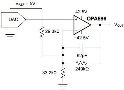 Schematic - Texas Instruments OPAx596 Power Op Amp
