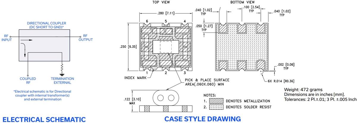 Mechanical Drawing - Mini-Circuits RDC20-92DC-5W+ 20dB SMT Directional Coupler