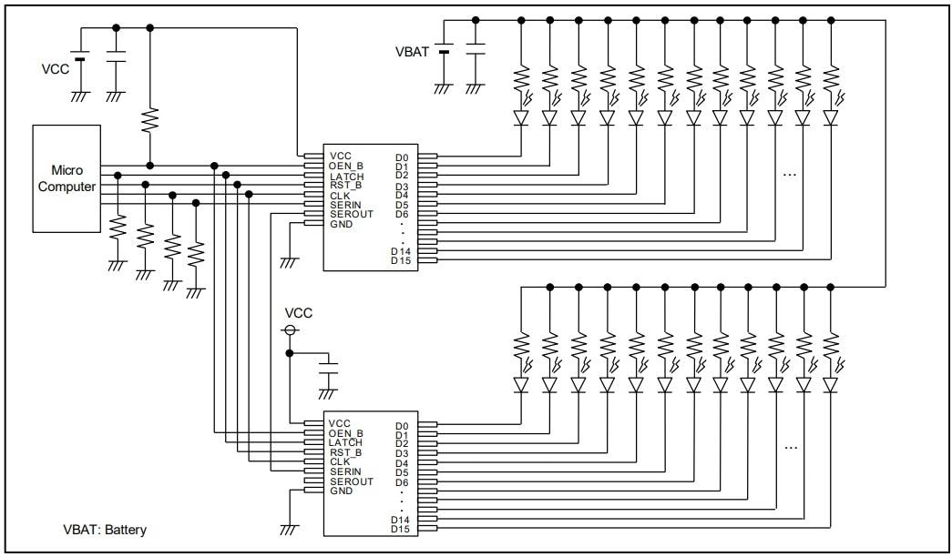 Application Circuit Diagram - ROHM Semiconductor BD83816EFV-M 16ch LED Driver IC
