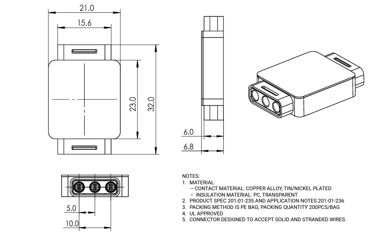 Mechanical Drawing - KYOCERA AVX 9289-000 Waterproof Wire-to-Wire Connectors