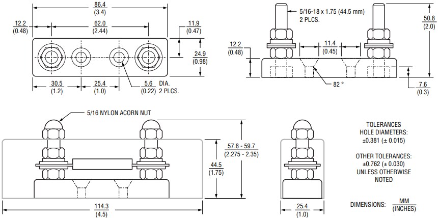 Mechanical Drawing - Bourns NFB Riedon™ ANL Fuse Blocks