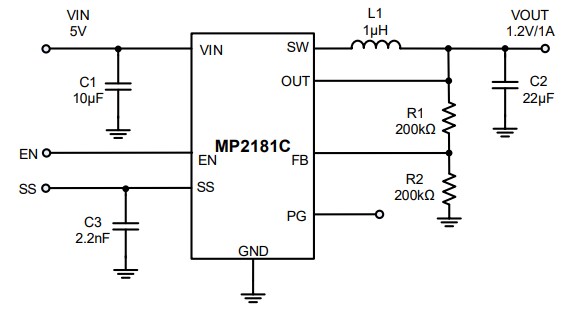 Application Circuit Diagram - Monolithic Power Systems (MPS) MP2181C Synchronous Step-Down Converters
