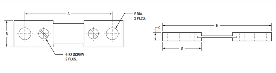 Mechanical Drawing - Bourns RSW Riedon™ Precision Current Shunt Resistors