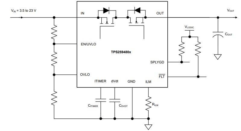 Schematic - Texas Instruments TPS25948 Bi-directional Power Delivery eFuses