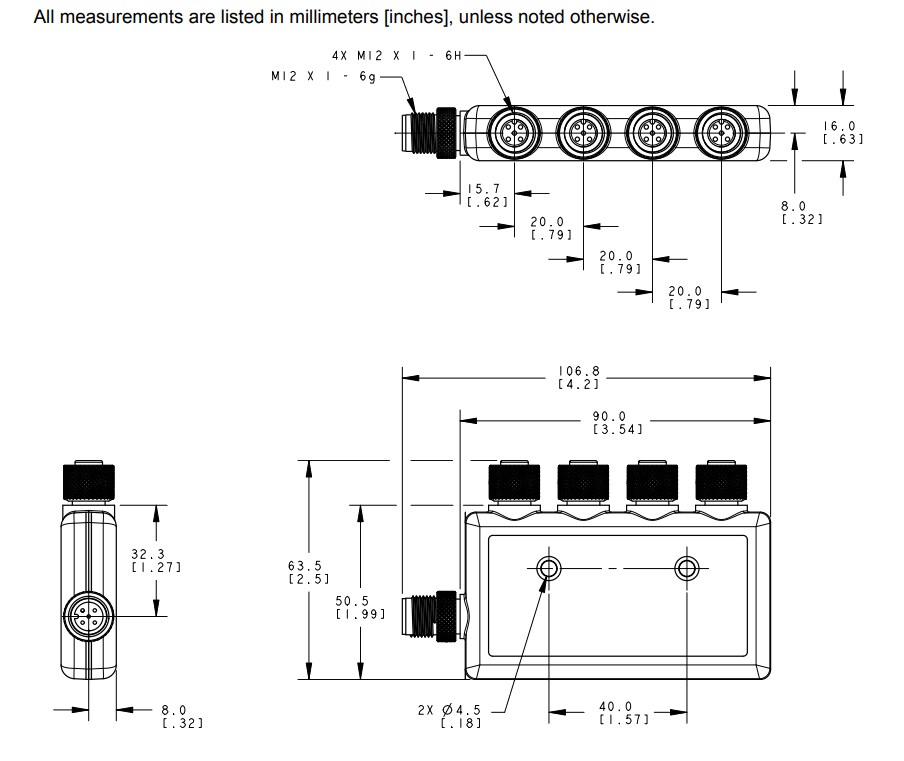 Mechanical Drawing - Banner Engineering R90C 4-Port IO-Link Master