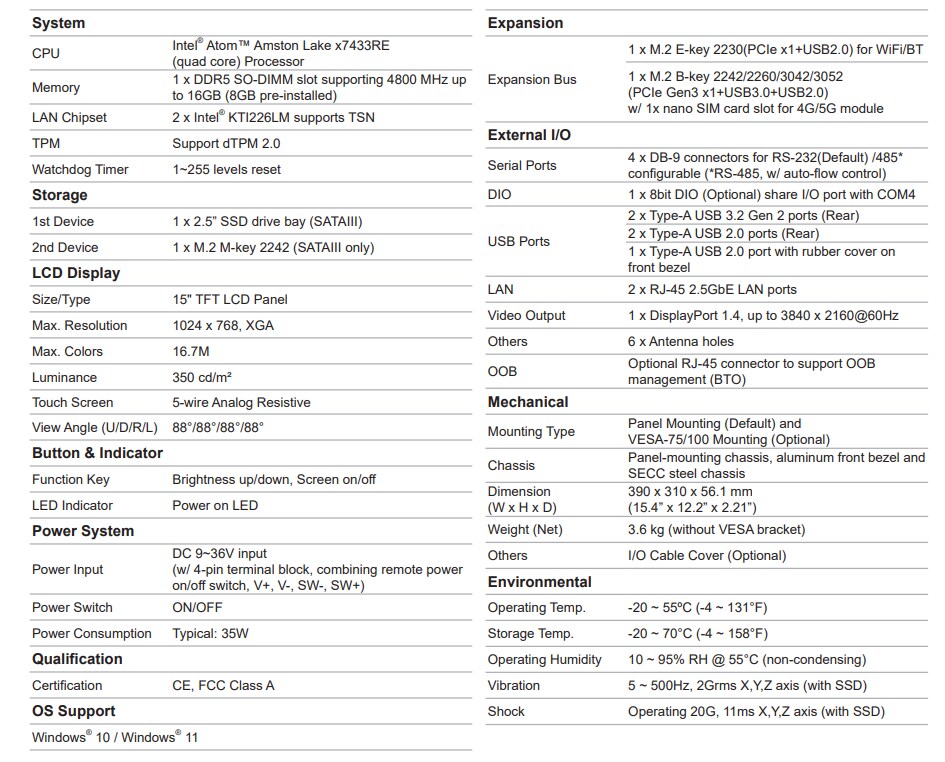 Chart - Arbor Technology LYNC-715-7433G8 Fanless 15