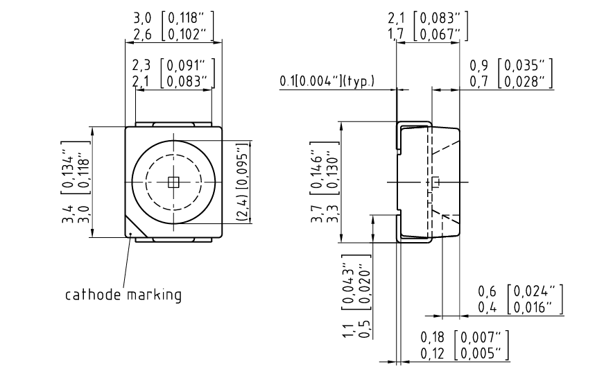 Mechanical Drawing - ams OSRAM TOPLED™ SFH 4243B & SFH 4253B LEDs