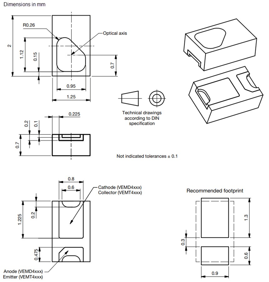Mechanical Drawing - Vishay Semiconductors VEMD4210FX02 Ambient Light Sensor