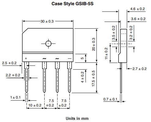 Mechanical Drawing - Vishay Semiconductors GSIB25x Bridge Rectifiers