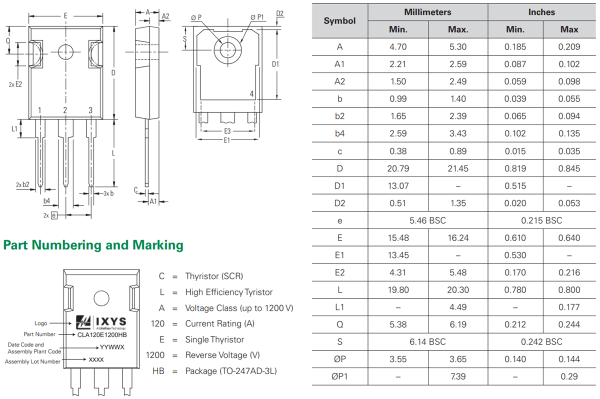 Mechanical Drawing - IXYS CLA120E1200HB Thyristor