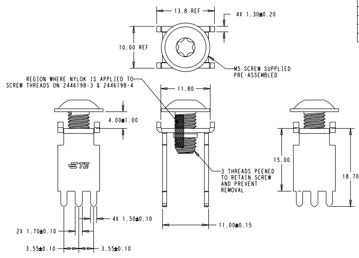 Mechanical Drawing - TE Connectivity High Current PCB Power Tap