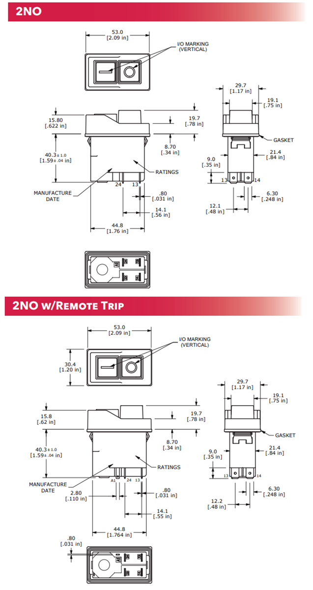 Mechanical Drawing - E-Switch KJE32 Heavy-Duty Industrial Pushbutton Switches