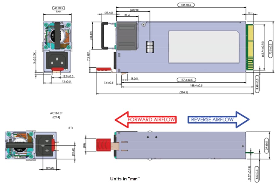 Mechanical Drawing - Advanced Energy / Artesyn CSU 1800W to 2400W AC/DC Power Supplies
