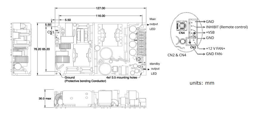 Mechanical Drawing - CUI Inc VOF-280B AC-DC Power Supplies