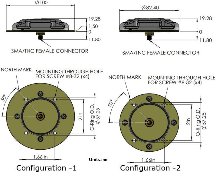 Mechanical Drawing - Tallysman ARM928XF Multi-Constellation Triple-Band Antennas