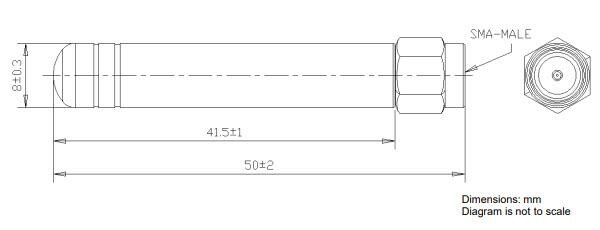 Mechanical Drawing - TE Connectivity / Linx Technologies Mini Cellular Whip Antennas