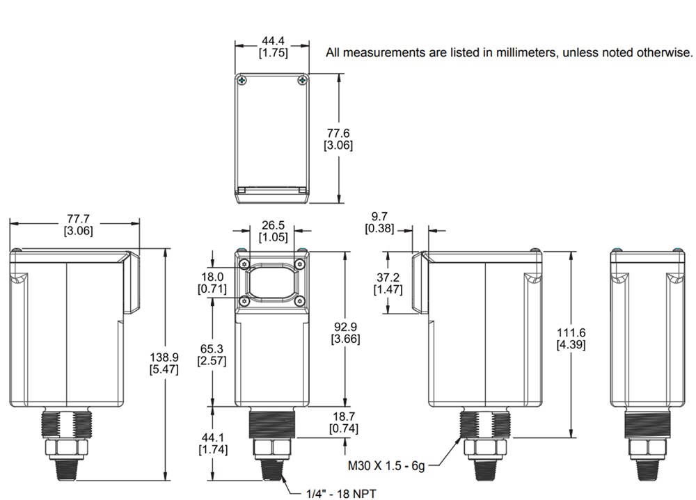 Mechanical Drawing - Banner Engineering Q45PSD All-in-One Pressure Sensor Nodes