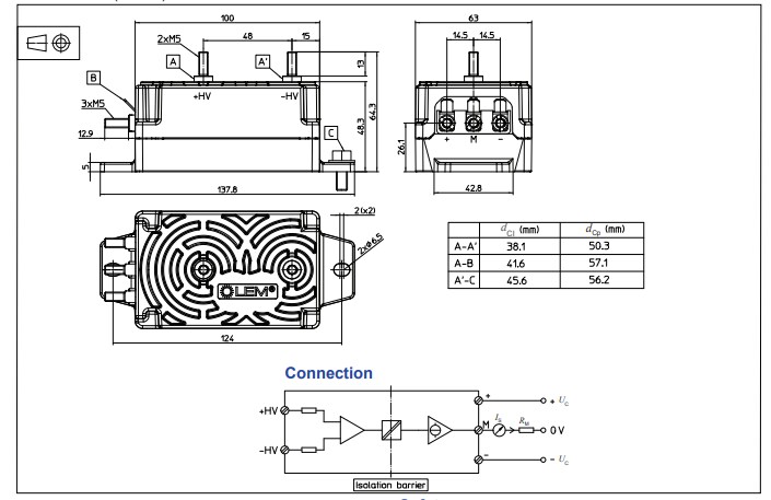 Mechanical Drawing - LEM DVL Voltage Transducers
