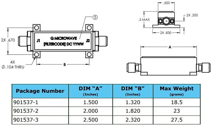 Mechanical Drawing - Amphenol Q Microwave Lumped Element Filters