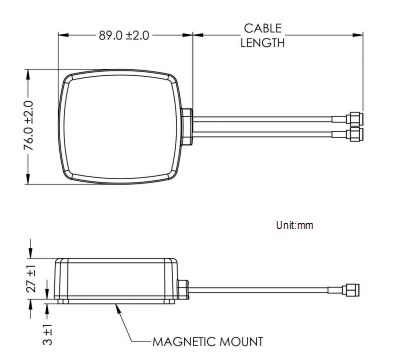 Mechanical Drawing - Maxtena MEA-LTE-MIMO-MM Magnet Mount Antenna