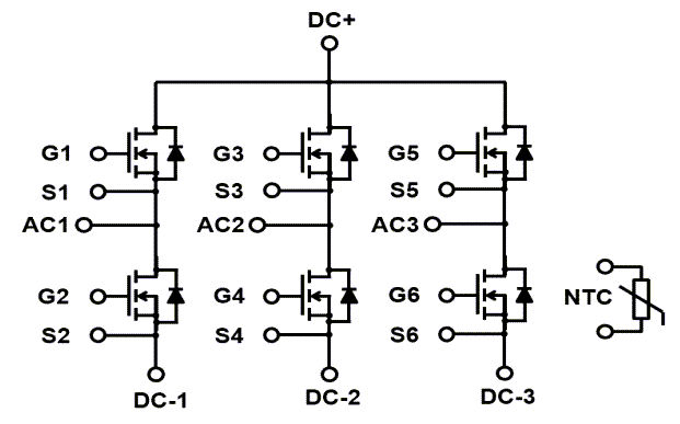 Schematic - SemiQ 1200V SiC MOSFET Six-Pack Modules