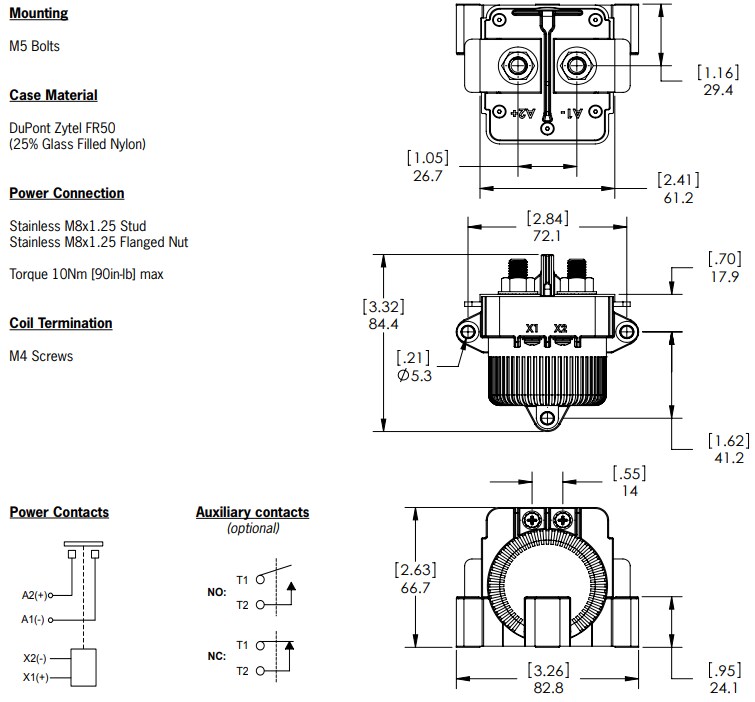 Mechanical Drawing - Gigavac GX32 150A Contactors