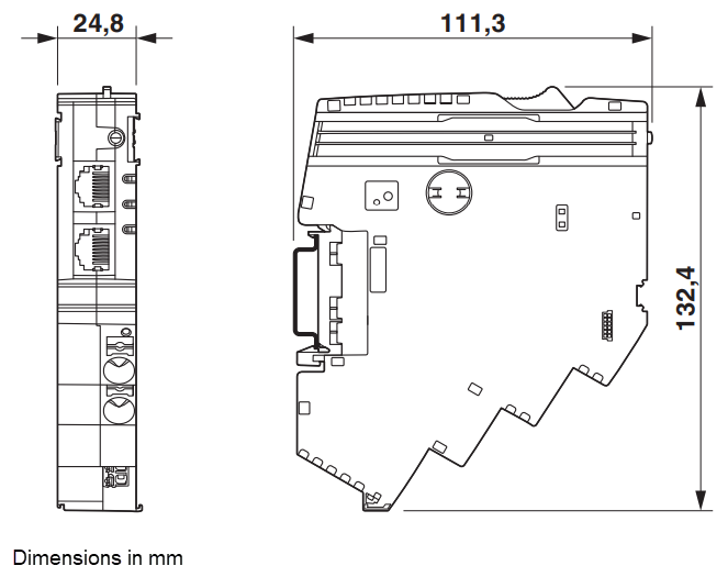 Mechanical Drawing - Phoenix Contact CAPAROC EtherCAT Power Module