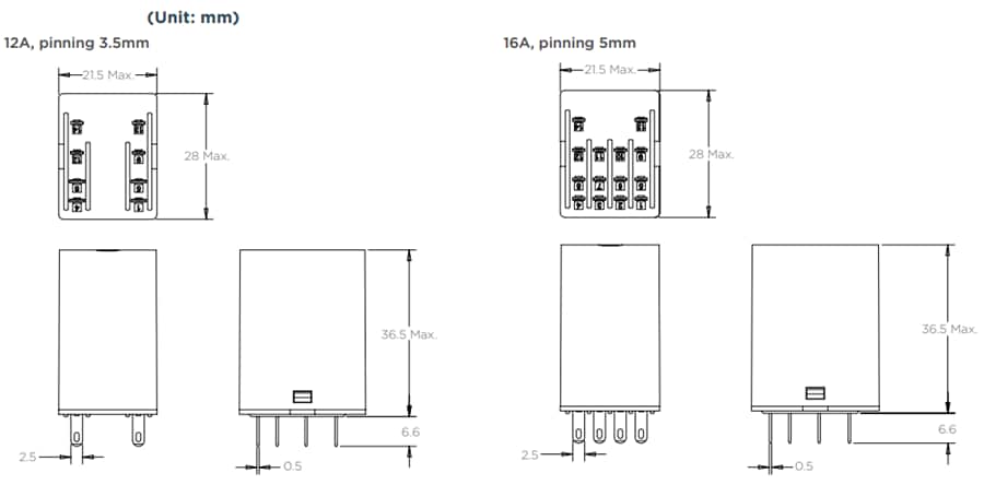 Mechanical Drawing - TE Connectivity Miniature Relays PT01