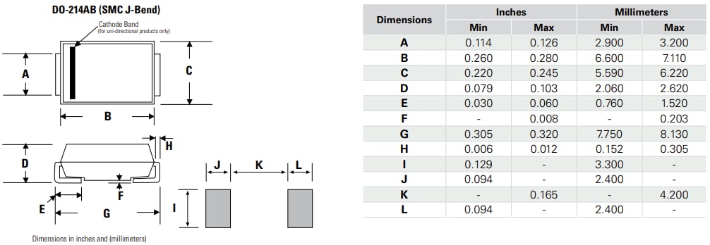 Mechanical Drawing - Littelfuse 5.0SMDJ-FB TVS Diodes