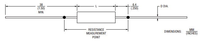 Mechanical Drawing - Bourns MS Riedon™ Bare Metal Element Resistor