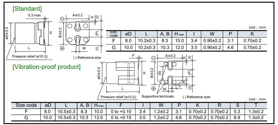 Mechanical Drawing - Panasonic EEH-ZVU Conductive Polymer Hybrid Capacitors