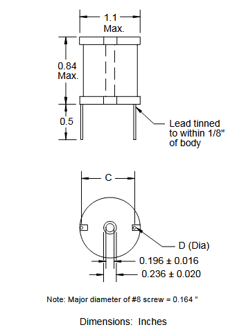 Mechanical Drawing - Bourns 1130 Series High-Current Chokes