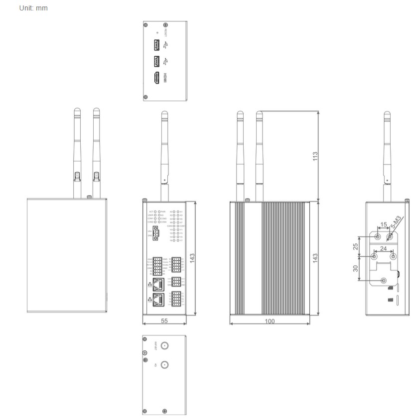 Mechanical Drawing - EDATEC ED-IPC3630 Raspberry Pi CM5 Industrial Box PCs