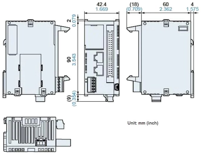 Mechanical Drawing - Panasonic Industrial Automation AFP0HC32ET Programmable Logic Controllers (PLCs)