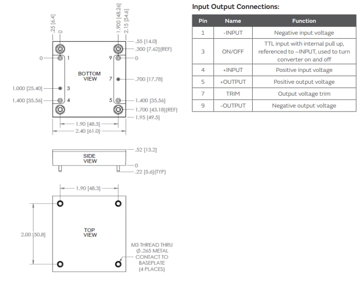 Mechanical Drawing - Calex MTW Isolated 360W Half-Brick DC/DC Converters